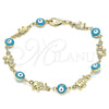 Pulsera Elegante 03.351.0107.1.07 Oro Laminado, Diseño de Ojo Griego y Elefante, Esmaltado Turquesa, Tono Dorado (06 MM Thickness, 7 Inches Length)