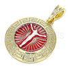 Dije Religioso 05.380.0040 Oro Laminado, Diseño de Jesus y Llave Griega, Pulido, Tres Tonos