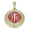 Dije Religioso 05.380.0040 Oro Laminado, Diseño de Jesus y Llave Griega, Pulido, Tres Tonos