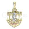 Dije Religioso 05.380.0069 Oro Laminado, Diseño de Guadalupe y Ancla, Pulido, Tres Tonos