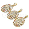 Dije Religioso 05.380.0079 Oro Laminado, Diseño de Santa Muerte y Mariposa, Pulido, Tres Tonos