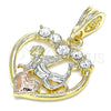 Dije Religioso 05.380.0091 Oro Laminado, Diseño de Angel y Corazón, con Blanca Cristal, Pulido, Tres Tonos