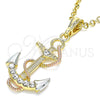 Dije Elegante 05.380.0095 Oro Laminado, Diseño de Ancla y Torcido, con Blanca Cristal, Pulido, Tres Tonos