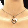 Collares con Dije 04.380.0029.20 Oro Laminado, Diseño de Corazón y Delfín, con Blanca and Negro Cristal, Pulido, Tres Tonos (02 MM Thickness, 20 Inches Length)