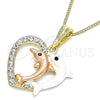 Collares con Dije 04.380.0029.20 Oro Laminado, Diseño de Corazón y Delfín, con Blanca and Negro Cristal, Pulido, Tres Tonos (02 MM Thickness, 20 Inches Length)