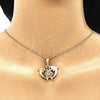 Collares con Dije 04.380.0030.20 Oro Laminado, Diseño de Delfín y Flor, con Negro Cristal, Pulido, Tres Tonos (02 MM Thickness, 20 Inches Length)