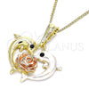 Collares con Dije 04.380.0030.20 Oro Laminado, Diseño de Delfín y Flor, con Negro Cristal, Pulido, Tres Tonos (02 MM Thickness, 20 Inches Length)