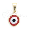 Dije Elegante 05.32.0077.3 Oro Laminado, Diseño de Ojo Griego, Esmaltado Rojo, Tono Dorado