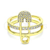 Anillo Multi Piedra 01.341.0025 Oro Laminado, Diseño de Paperclip, con Blanca Micro Pave, Pulido, Tono Dorado (One size fits all)