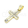 Dije Religioso 05.213.0079 Oro Laminado, Diseño de Cruz, con Blanca Cristal, Pulido, Tono Dorado