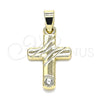 Dije Religioso 05.213.0079 Oro Laminado, Diseño de Cruz, con Blanca Cristal, Pulido, Tono Dorado