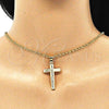Dije Religioso 05.213.0080 Oro Laminado, Diseño de Cruz, con Blanca Cristal, Pulido, Tono Dorado