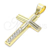 Dije Religioso 05.213.0080 Oro Laminado, Diseño de Cruz, con Blanca Cristal, Pulido, Tono Dorado