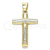 Dije Religioso 05.213.0080 Oro Laminado, Diseño de Cruz, con Blanca Cristal, Pulido, Tono Dorado