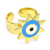 Anillo Elegante 01.313.0001 Oro Laminado, Diseño de Ojo Griego y Sol, Esmaltado Azul, Tono Dorado (One size fits all)