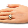 Anillo Elegante 01.313.0003 Oro Laminado, Diseño de Ojo Griego, Esmaltado Blanco, Tono Dorado (One size fits all)