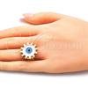 Anillo Elegante 01.313.0005 Oro Laminado, Diseño de Ojo Griego y Sol, Esmaltado Blanco, Tono Dorado (One size fits all)