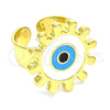 Anillo Elegante 01.313.0005 Oro Laminado, Diseño de Ojo Griego y Sol, Esmaltado Blanco, Tono Dorado (One size fits all)