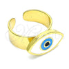 Anillo Elegante 01.313.0006 Oro Laminado, Diseño de Ojo Griego, Esmaltado Blanco, Tono Dorado (One size fits all)