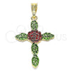 Dije Religioso 05.351.0162 Oro Laminado, Diseño de Cruz y Flor, Pulido, Tres Tonos