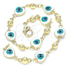 Pulsera Elegante 03.213.0037.08 Oro Laminado, Diseño de Ojo Griego y Corazón, Esmaltado Blanco, Tono Dorado (08 MM Thickness, 8 Inches Length)