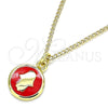 Collares con Dije 04.374.0003.20 Oro Laminado, Diseño de Mano de Dios, Esmaltado Rojo, Tono Dorado (02 MM Thickness, 20 Inches Length)