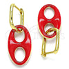 Argolla Huggie 02.362.0006.1.12 Oro Laminado, Diseño de Puff Mariner, Esmaltado Rojo, Tono Dorado