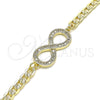 Pulsera Elegante 03.156.0023.08 Oro Laminado, Diseño de Infinito, con Blanca Micro Pave, Pulido, Tono Dorado (05 MM Thickness, 8 Inches Length)