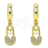 Argolla Huggie 02.341.0074.15 Oro Laminado, Diseño de Paperclip, con Blanca Micro Pave, Pulido, Tono Dorado