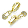 Argolla Huggie 02.341.0074.15 Oro Laminado, Diseño de Paperclip, con Blanca Micro Pave, Pulido, Tono Dorado