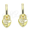 Argolla Huggie 02.341.0077.12 Oro Laminado, Diseño de Candado y Corazón, Pulido, Tono Dorado