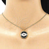 Collares con Dije 04.313.0030.20 Oro Laminado, Diseño de Ojo Griego, con Blanca Micro Pave, Esmaltado Negro, Tono Dorado (02 MM Thickness, 20 Inches Length)