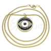 Collares con Dije 04.313.0030.20 Oro Laminado, Diseño de Ojo Griego, con Blanca Micro Pave, Esmaltado Negro, Tono Dorado (02 MM Thickness, 20 Inches Length)