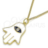 Collares con Dije 04.313.0031.20 Oro Laminado, Diseño de Mano de Dios, con Blanca Zirconia Cubica, Esmaltado Blanco, Tono Dorado (02 MM Thickness, 20 Inches Length)