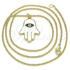 Collares con Dije 04.313.0031.20 Oro Laminado, Diseño de Mano de Dios, con Blanca Zirconia Cubica, Esmaltado Blanco, Tono Dorado (02 MM Thickness, 20 Inches Length)