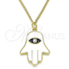 Collares con Dije 04.313.0031.20 Oro Laminado, Diseño de Mano de Dios, con Blanca Zirconia Cubica, Esmaltado Blanco, Tono Dorado (02 MM Thickness, 20 Inches Length)