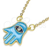 Collares con Dije 04.313.0032.18 Oro Laminado, Diseño de Mano de Dios, con Blanca Zirconia Cubica, Esmaltado Turquesa, Tono Dorado (02 MM Thickness, 18 Inches Length)