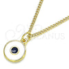 Collares con Dije 04.313.0033.20 Oro Laminado, Diseño de Ojo Griego, Esmaltado Blanco, Tono Dorado (02 MM Thickness, 20 Inches Length)