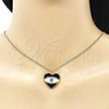 Collares con Dije 04.313.0058.20 Oro Laminado, Diseño de Ojo Griego y Corazón, Esmaltado Negro, Tono Dorado (02 MM Thickness, 20 Inches Length)
