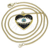 Collares con Dije 04.313.0058.20 Oro Laminado, Diseño de Ojo Griego y Corazón, Esmaltado Negro, Tono Dorado (02 MM Thickness, 20 Inches Length)