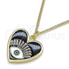 Collares con Dije 04.313.0062.20 Oro Laminado, Diseño de Ojo Griego y Corazón, Esmaltado Negro, Tono Dorado (02 MM Thickness, 20 Inches Length)