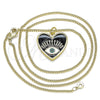 Collares con Dije 04.313.0062.20 Oro Laminado, Diseño de Ojo Griego y Corazón, Esmaltado Negro, Tono Dorado (02 MM Thickness, 20 Inches Length)