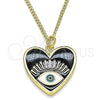 Collares con Dije 04.313.0062.20 Oro Laminado, Diseño de Ojo Griego y Corazón, Esmaltado Negro, Tono Dorado (02 MM Thickness, 20 Inches Length)