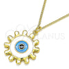 Collares con Dije 04.313.0063.20 Oro Laminado, Diseño de Ojo Griego y Sol, Esmaltado Blanco, Tono Dorado (02 MM Thickness, 20 Inches Length)