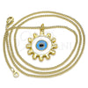 Collares con Dije 04.313.0063.20 Oro Laminado, Diseño de Ojo Griego y Sol, Esmaltado Blanco, Tono Dorado (02 MM Thickness, 20 Inches Length)