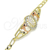 Pulsera Elegante 03.380.0043.08 Oro Laminado, Diseño de San Judas y Delfín, con Blanca and Negro Cristal, Pulido, Tres Tonos (04 MM Thickness, 8 Inches Length)