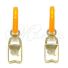 Argolla Huggie 02.213.0213.1.12 Oro Laminado, Diseño de Candado, Esmaltado Naranja, Tono Dorado