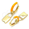 Argolla Huggie 02.213.0213.1.12 Oro Laminado, Diseño de Candado, Esmaltado Naranja, Tono Dorado