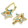 Argolla Huggie 02.213.0215.12 Oro Laminado, Diseño de Estrella, con Blanca Micro Pave, Esmaltado Turquesa, Tono Dorado