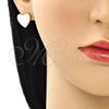 Arete Dormilona 02.213.0218 Oro Laminado, Diseño de Corazón, Esmaltado Rosado, Tono Dorado